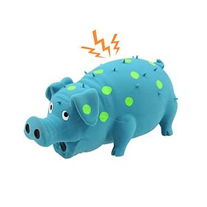 Andiker Dog Squeaky Toy, Dots Latex Dog Chew Toys with a Oinks Sound Squeaker Grunting Pig Dog Toy Durable Self Play 8" Dogs Squeeze Toy for Dental Biting Chasing to Kill Boring Time (Blue)