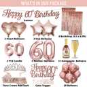 60th Birthday Decorations for Women  Rose Gold Party Kit with Tiara, Sash, Balloons, Banner, Cake Topper  Gift Set for Her Special Day
