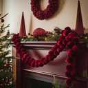 Geelin 2 Pcs 6.8ft 7.8ft Christmas Velvet Ball Garland Burgundy Christmas Ornament Garland 2.3 Inch Ball Xmas Hanging Decor for Tree Fireplace Mantel Holiday Party Indoor Outdoor Home