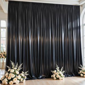10x10ft Black Glitter Backdrop Curtain for Parties, Wrinkle Free Satin Photo Backdrop Drapes 2 Panels 5x10FT Shimmer Back Drop Cloth for Christmas Wedding Photography Twilight Birthday Decorations