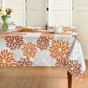 Horaldaily Orange Grey Dahlia Table Cloth 60×104 Inch Rectangular, Modern Geometry Flower Decor Table Covers for Kitchen Dining, Washable Seasonal Tablecloth for Party Picnic Dinner Decor