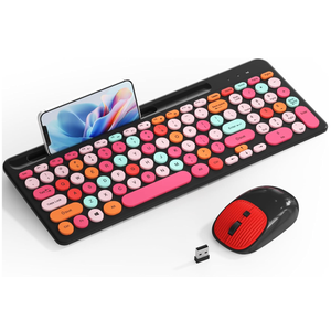 Retro Typewriter Wireless Keyboard with Round Keycaps, 2.4GHz Compact USB Cute Wireless Keyboard and Mouse Combo for Desktop, Laptop and Computer