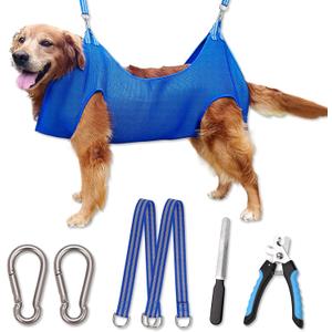 10 in 1 Pet Grooming Hammock Harness with Nail Clippers/Trimmer, Nail File, Comb,Dog Nail Hammock, Dog Grooming Sling for Nail Trimming/Clipping (XXL/Under 120lb, Blue)