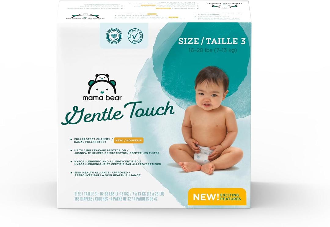 Mama Bear Gentle Touch Diapers, Size 3, 168 Count (4 packs of 42)