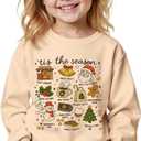 Toddler Retro Christmas Sweatshirt Baby Girl Boy Santa Claus Shirts Doodle Graphic Pullover Xmas Holiday Top Clothes (18-24 Months, Apricot)