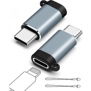 Lightning Female to USB-C Male Adapter (2-Pack), USB C Lightning Adapter, Data Transfer for iPhone 16/15 Series, MacBook Pro/Air, iPad, Not for Audio/OTG - Gray (Grey)