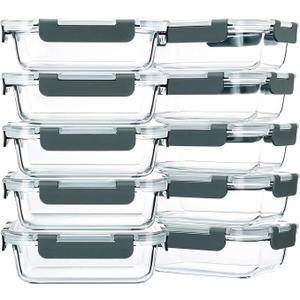 M MCIRCO 10Pack,22 Oz Glass Meal Prep Containers,Glass Food Storage Containers with lids,Lunch Containers,Microwave, Oven, Freezer and Dishwasher (Gray)
