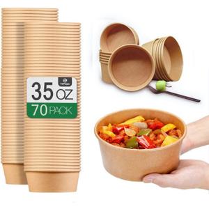 35 Oz Large Paper BowlsNo Lids 70 Pack Disposable Soup Bowls Plastic Free Party Supplies for Hot/Cold Food, Soup (35 OZ)