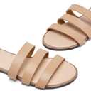 Women's Flat Sandals Dressy Open Toe Round Toe Slide Sandals Comfortable Casual Beach Slip on Slippers for Summer