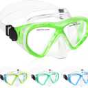 ACQCES Kids Swim Goggles Snorkel Diving Mask for Boys Girls Ages 5-15, Two-Color Anti-Fog Swimming Goggles with Nose Cover