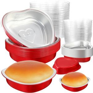 Meanplan 30 Pack Heart Shaped Cake Pans 21 oz, 9 oz Aluminum Heart Shaped Foil Pan Disposable Valentine Cake Baking Mold with Lids Galentine's Day Cupcake Dessert Boxes for Valentine Parties