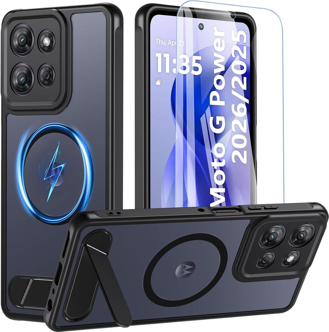 OWKEY for Motorola Moto G Power 5G 2026 Case/Moto G Power 5G 2025 Case with Invisible Kickstand Compatible with MagSafe, Magnetic Shockproof Translucent Cover Phone Case Moto G Power 5G 2026/2025,Black