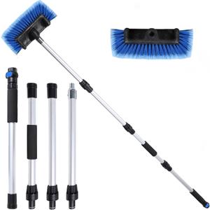 69" Car Wash Brush with Long Handle, Flow-Thru Soft Bristle Car Washing Brush with Extendable Handle and Hose Attachment for Car, RV, SUV, Truck, Boat, House Siding, Solar Panels, Blue