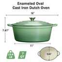 NSIRONS Enameled Dutch Oven Pot with Lid, 7 QT Cast Iron Dutch Oven with Dual Handles, Oval Dutch Oven for Cooking, Bread Baking, Frying, Non-stick Enamel Coated Oven (Pistachio Green)