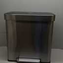 Amazon Basics Dual Compartment Recycling Trash Can with Soft-Close Lid and Removable Liner Buckets, 60 Liters, Rectangular, Grey, Silver