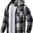 G Gradual Men's Flannel Jacket Fleece Sherpa Lined Hoodies Zip Up Plaid Shirt Warm Winter Jackets for Men with Zipper Pockets (Black, L)