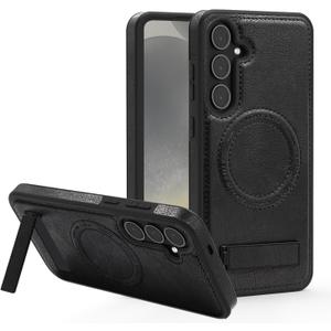 Lunivop Compatible with Samsung Galaxy s25 Plus Case PU Leather [Compatible with Magsafe Wireless Charging] Magnetic Cover Stand Funda Rugged Best Phone Cases Black for S25 Plus 6.7 inch