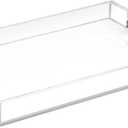 Modern 16"x12" Rectangle Acrylic Lucite Plastic Decorative Serving Tray with Gold Polished Stainless Steel Metal Handles Home Decor Ottoman Coffee Table Makeup Perfume Display Vanity By Home Redefined