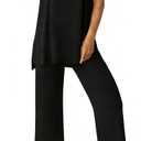 PrinStory Womens Pajamas Sets 2 Piece Soft Pjs for Women Sleeveless Pajama Set Summer Loungewear with Pockets (Black, L)