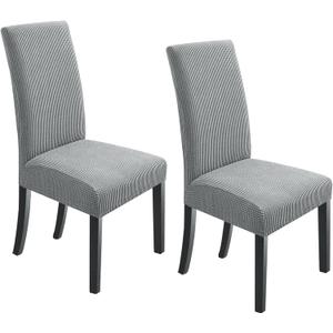 NORTHERN BROTHERS Dining Room Chair Covers Set of 2,Removable Washable Chair Covers for Dining Chairs,Stretch Parson Chair Slipcover(Light Grey)