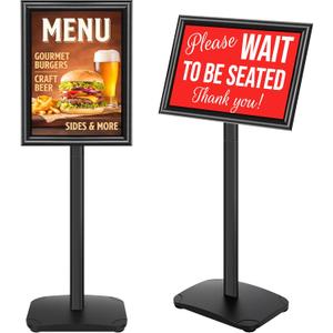 Heavy Duty Sign Holder Stand 11x17 Inch, Pedestal Sign Stand with Weighted Base, Vertical & Horizontal Floor Standing for Display Menu & Posters, Indoor/Outdoor Advertising, Restaurant, Store, Black