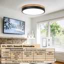 11.8 inch Wood Led Flush Mount Ceiling Light, Dimmable, 5CCT 3000K-6000K Selectable, 36W, 3600LM, Round Modern White Light Fixture Ceiling Mount for Bedroom, Laundry Room,Kitchen, Hallway, Black