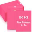 Geyee 100 Pcs Clasp Manilla Envelopes 6 x 9 Inch Gummed Colored Envelopes for Storing or Mailing for Home Office Business Supplies(Rose Pink)