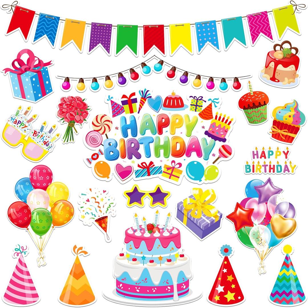 Hoteam 21 Pcs Happy Birthday Refrigerator Magnets Birthday Cruise Door Reflective Car Magnets for Automotive Refrigerator Cruise Metal Surface Decoration