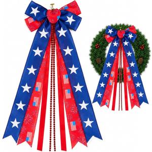 USA 250th Anniversary Ribbon Bow 250 Years 4th of July Decoration Bows Large Red White Blue Star Sash Ribbon Tree Topper for Patriotic Independence Day Indoor Outdoor Door Wall Decor,Flag