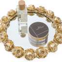 Gold Rose Mirrored Vanity Tray - Ornate Makeup Vintage Round Perfume Dresser Jewelry Trinket Organizer for Bathroom Storage Home Decor