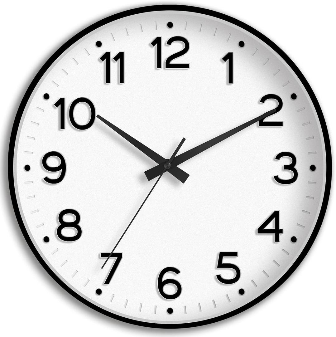 Wall Clock, Silent Wall Clocks Battery Operated 8 Inch-Modern Non Ticking Analog Clock Decorative for Kitchen Office Bathroom Bedroom(Black)