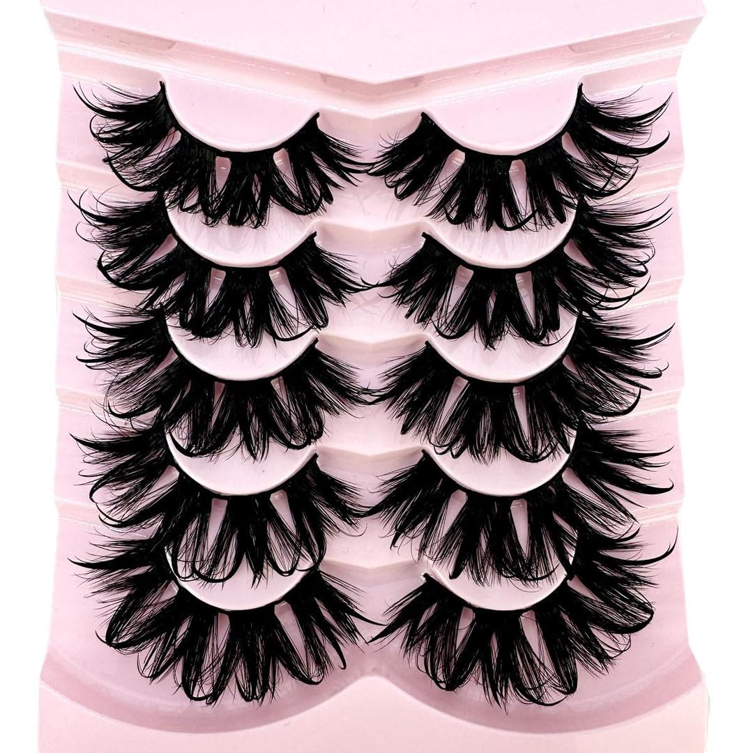 HBZGTLAD Cat eye Eyelashes 3D Natural False Lashes D Curl Fluffy Soft Cross 5 pairs Manga Lashes Wispy Natural Eyelash Extension Makeup (S25)