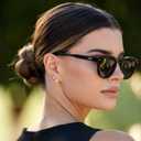 WearMe Pro Round Polarized Sunglasses for Women - Retro Classic UV400 Protection for Driving & Everyday Wear Black Frame / Smoke Lens