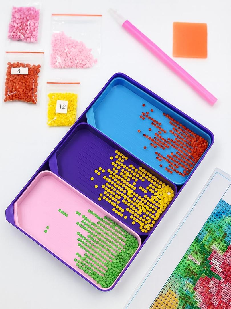 Diamond Painting Trays - 3 Pack, 3-Compartment Diamond Painting Trays with Storage for DIY Crafts