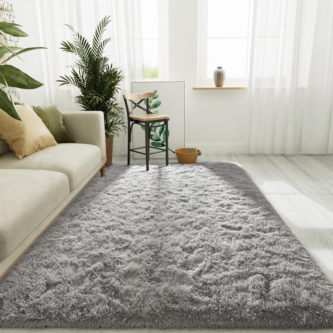 LOCHAS Ultra Soft Indoor Modern Area Rugs Fluffy Living Room Carpets for Children Bedroom Home Decor Nursery Rug 4x6 Feet, Gray (Grey)