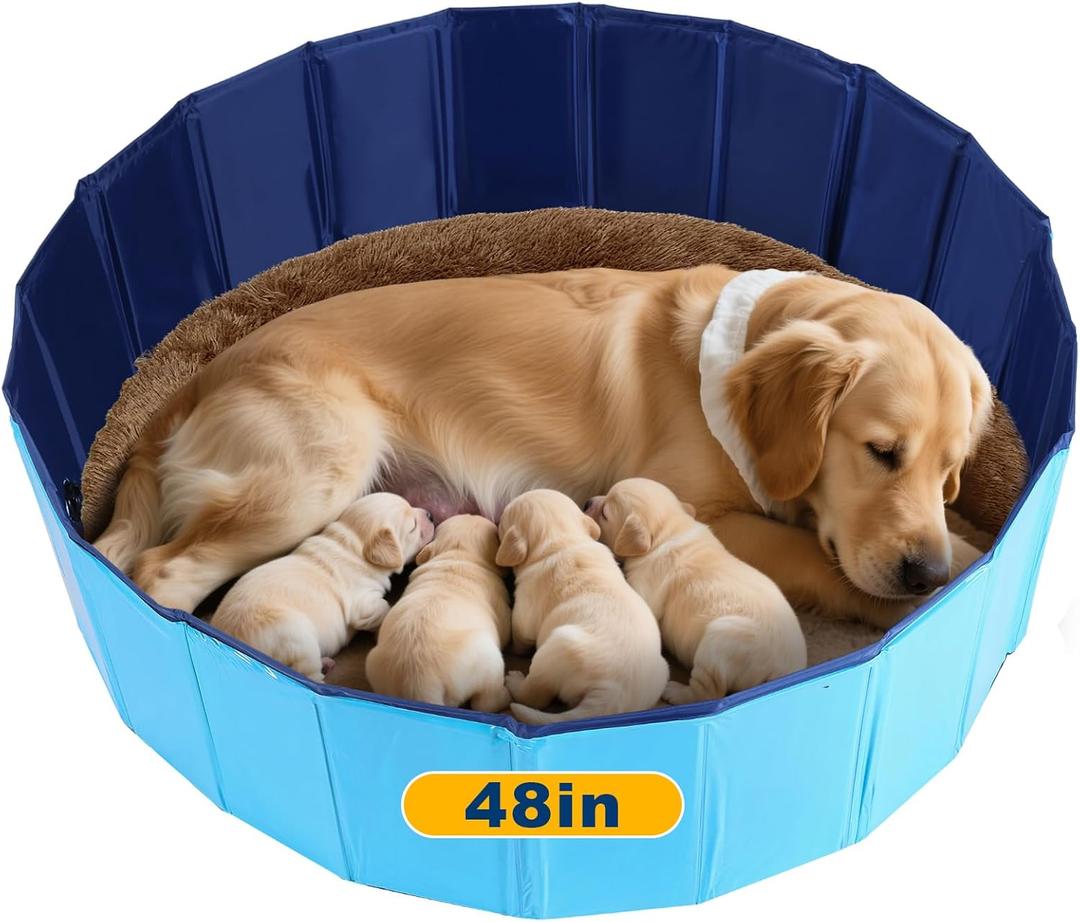 Whelping Pen for Dogs, Foldable Birthing Pool for Dogs, Whelping Box for Dogs and Puppies, Poartable Plastic Swimming Pool & Bath Tub (Blue) (47.2 Dia.  11.8H (120cm  30cm))