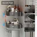 Voldra Corner Shower Caddy Suction Cup, 2 Pack Corner Shower Shelves No Drilling, Aluminum Upgrade Suction Cup Shower Organizer with Towel Bar & Hooks Removable Bathroom Storage Rack(Gray)