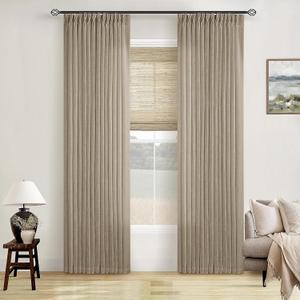 Greige 80 Inches Long Linen Curtains for Living Room Pinch Pleat Hooks for Living Room Back Tab Thick Linen Textured Pleated Drapes Light Filtering Tan Taupe Bedroom Window Curtains 80 Inch Length (Grey Beige)