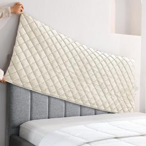 Velvet Bed Headboard Cover Slipcover - Stretch Quilted & Thicken Dustproof Protector for Queen/King, Washable Decorative Headboard Cover for Bedroom (Beige, 59x27.5 inch)