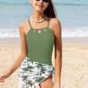 KANGKANG Girls Swimsuit Quick Dry Cut Out One Piece Swimsuits with Tropical Print Cover Up Skirt Bathing Suit Swimwear 13-14Y