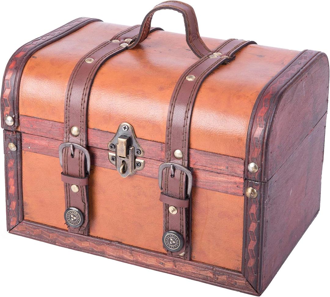 Vintiquewise(TM Decorative Wood Leather Treasure Box (Large Trunk Only)