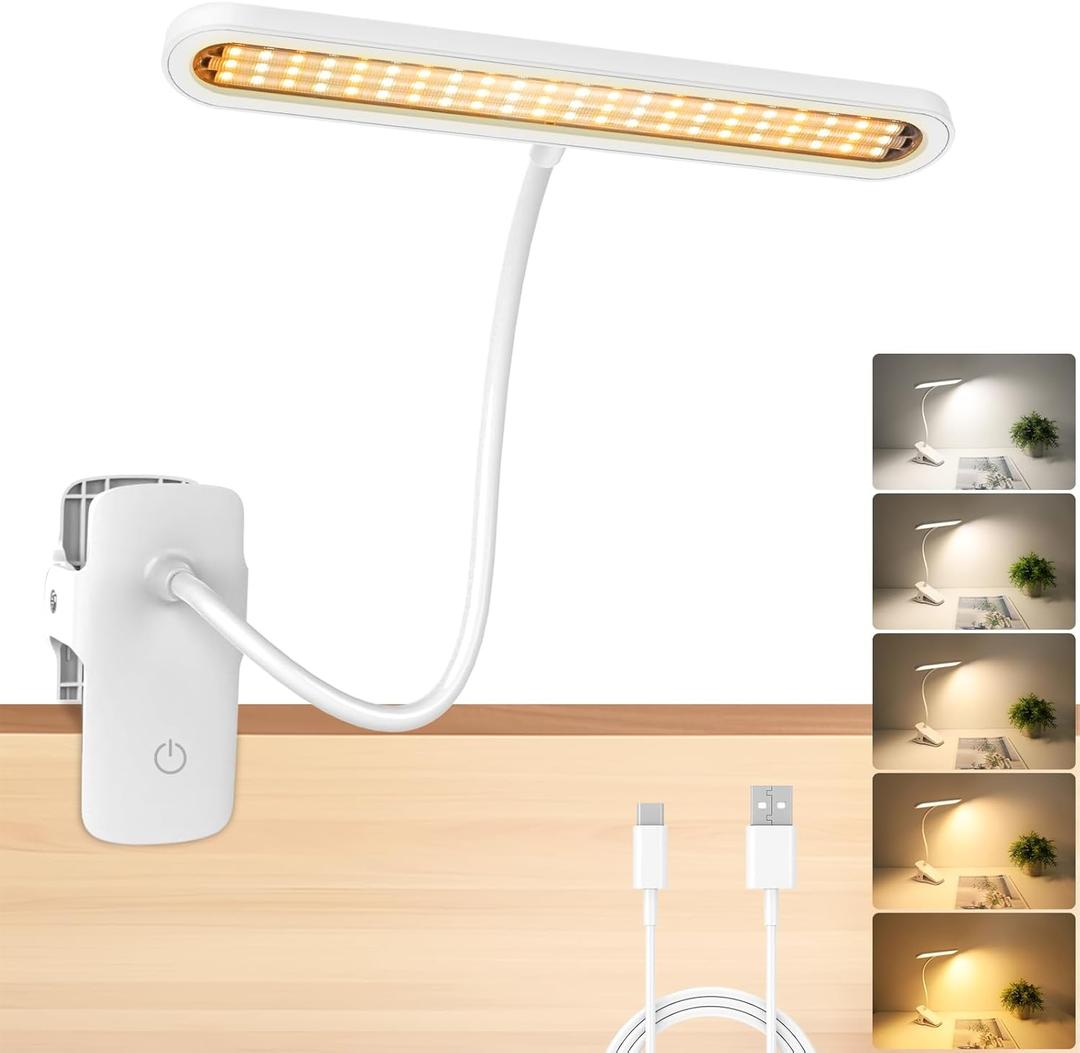 xingruyu 66 LED Clip on Reading Light, Portable Battery Powered Reading Light,5 Colors 4 Brightness 300LM Clip-on Lamp,Eye Caring Reading Lamp,2000mA Rechargeable Battery Desk Lamps for Bed Headboard