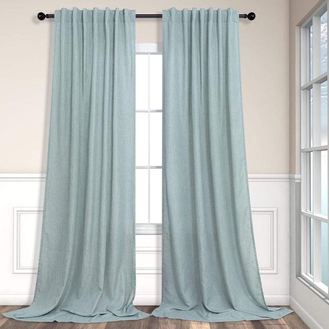 Pitalk Aqua Curtains 108 Inches Long for Kids Room 2 Panels Set Back Tab Pocket Drapes Light Filering Semi Sheer Linen Farmhouse Mint Green Curtains for Living Dining Sliding Seafoam Teal Grey 9 FT