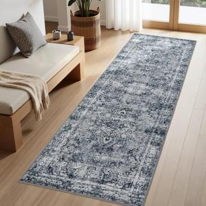Joydeco Runner Rug 2x5 Non Slip Machine Washable Vintage Hallway Carpet Runner, Low Pile Lightweight Chenille Print Rugs for Entryway, Hallway, Bedroom, Kitchen and Corridor, Light Grey