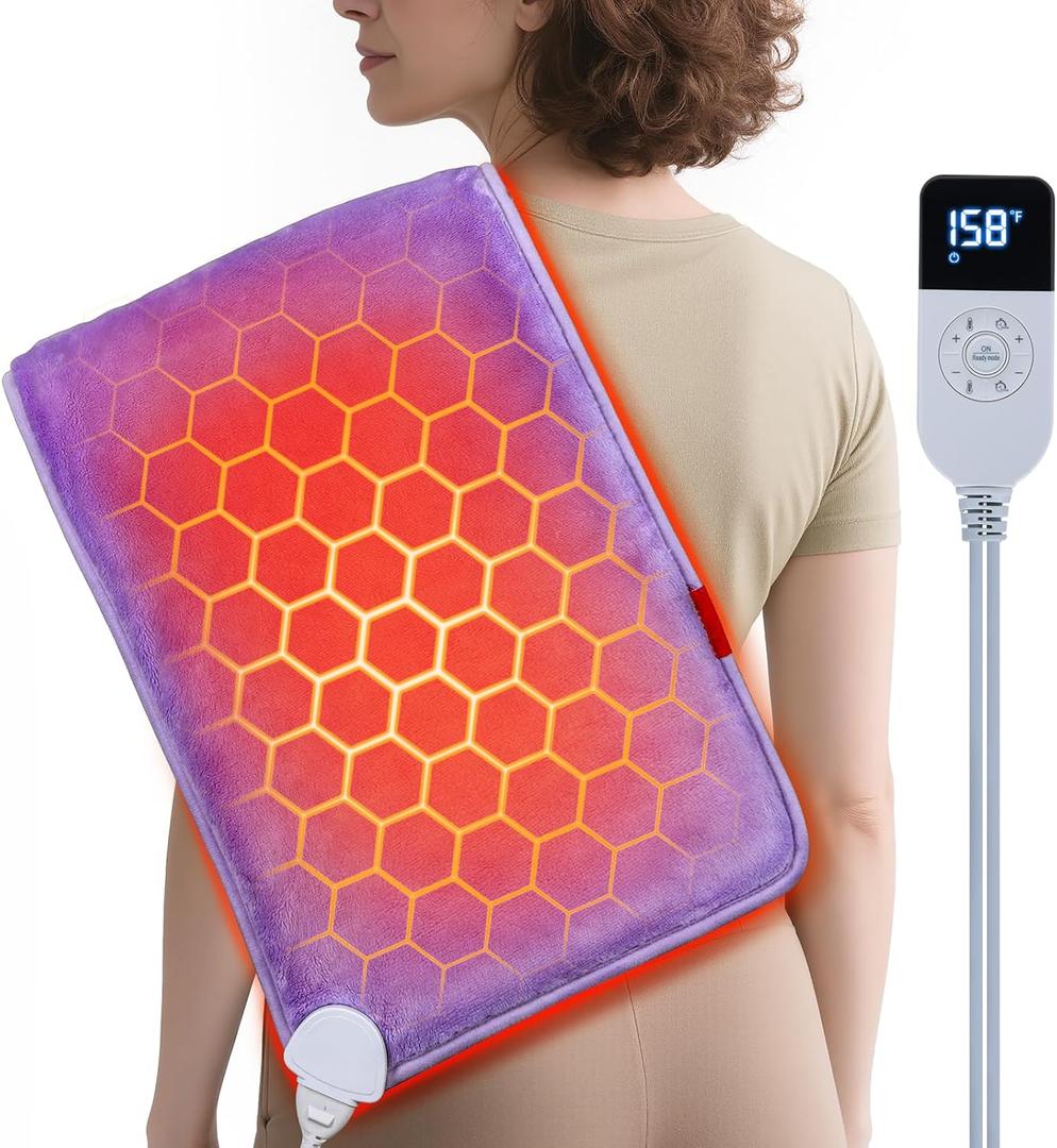 Extra Hot Heating Pad for Cramps: Luxury Plush and 2X Graphene Electric Heating Pad for Back Period Cramps - Gentle Deep Relief for Women While Reading Watching TV - Max 158 2H Auto Off (Purple)