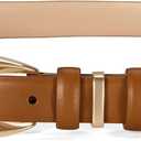 Women Belts for Jeans Dresses Pants Fashion Ladies Skinny Leather Waist Belt with Gold Buckle Gift Box, M: Fit Waist Size 27"-32" Brown