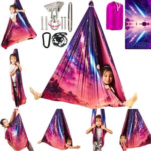 Double Layer Sensory Swing for Kids & Adults Holds up to 300lbs Indoor and Outdoor Therapy Cuddle Swing with 360 Swivel Hanger Kit Adjustable with Aspergers Autism ADHD (Fantasy Pink)