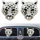 2 Pcs Bling Leopard Air Vent Clips, Crystal Car Air Fresheners Vent Clips Diffuser Vent Clip Rhinestone Leopard Decoration Car Interior Decor Bling Accessories for Women (Silver)