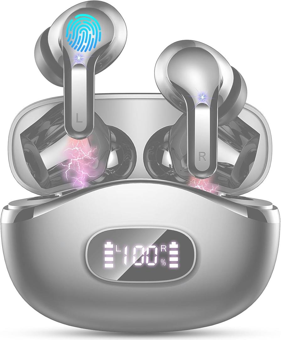 Wireless Earbuds, Bluetooth Headphones 5.4 HiFi Stereo, Ear Buds with 4 ENC Noise Cancelling Mics, 48H Bluetooth Earbuds with Dual LED Display, IP7 Waterproof in Ear Earphones for Android iOS, Black