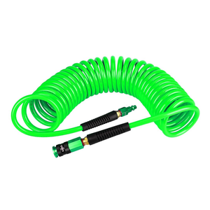 Yereen Heavy Duty Polyurethane Recoil Air Hose 1/4 in x 50 ft, Lightweight, Flexible Compressor Hose with Universal Quick Coupler, Plug and Bend Restrictors, Green